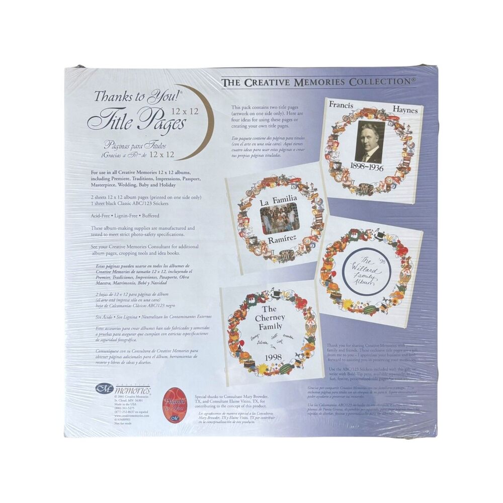 TITLE PAGES Creative Memories Refill Pages Original 12x12 Scrapbook ABC Stickers